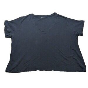 Madewell Women's Simple Short Sleeve V Neck Basic Black T-Shirt Size 2X